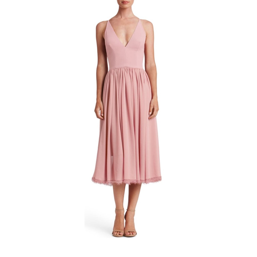 Dress the Population Alicia Mixed Media Midi Dress Blush Size Small